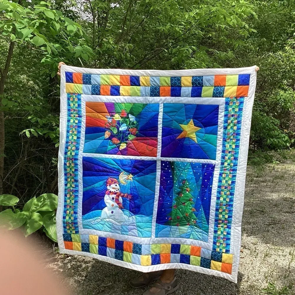NWT Hand Crafted Bright Snowman Holiday Celebrations Quilt